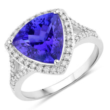 Load image into Gallery viewer, 4.42 Carat Genuine Tanzanite and White Diamond 14K White Gold Ring