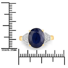 Load image into Gallery viewer, 4.46 Carat Genuine Blue Sapphire and White Diamond 14K Yellow Gold Ring