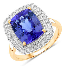 Load image into Gallery viewer, 4.84 Carat Genuine Tanzanite and White Diamond 14K Yellow Gold Ring