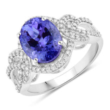 Load image into Gallery viewer, 4.08 Carat Genuine Tanzanite and White Diamond 14K White Gold Ring