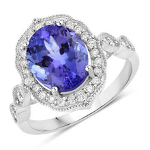 Load image into Gallery viewer, 3.85 Carat Genuine Tanzanite and White Diamond 14K White Gold Ring