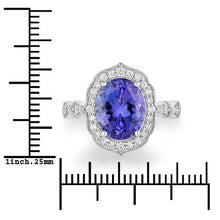 Load image into Gallery viewer, 3.85 Carat Genuine Tanzanite and White Diamond 14K White Gold Ring