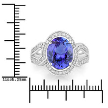 Load image into Gallery viewer, 4.19 Carat Genuine Tanzanite and White Diamond 14K White Gold Ring