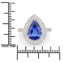 Load image into Gallery viewer, 3.37 Carat Genuine Tanzanite and White Diamond 14K Yellow Gold Ring