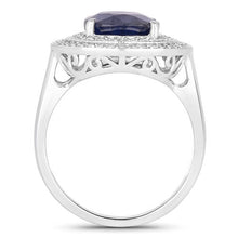 Load image into Gallery viewer, 4.82 Carat Genuine Blue Sapphire and White Diamond 14K White Gold Ring