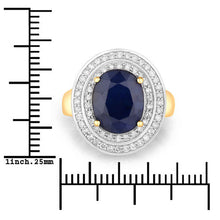 Load image into Gallery viewer, 4.82 Carat Genuine Blue Sapphire and White Diamond 14K Yellow Gold Ring