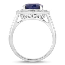 Load image into Gallery viewer, 4.74 Carat Genuine Blue Sapphire and White Diamond 14K White Gold Ring