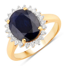 Load image into Gallery viewer, 4.63 Carat Genuine Blue Sapphire and White Diamond 14K Yellow Gold Ring