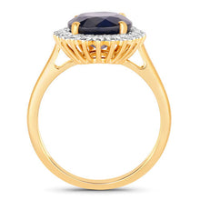 Load image into Gallery viewer, 4.63 Carat Genuine Blue Sapphire and White Diamond 14K Yellow Gold Ring