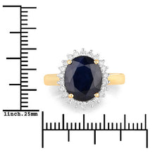 Load image into Gallery viewer, 4.63 Carat Genuine Blue Sapphire and White Diamond 14K Yellow Gold Ring
