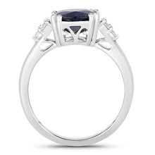 Load image into Gallery viewer, 4.50 Carat Genuine Blue Sapphire and White Diamond 14K White Gold Ring