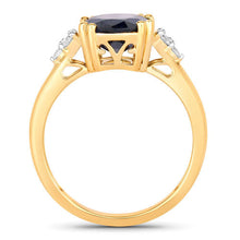 Load image into Gallery viewer, 4.50 Carat Genuine Blue Sapphire and White Diamond 14K Yellow Gold Ring