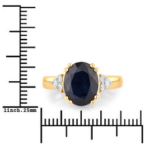 Load image into Gallery viewer, 4.50 Carat Genuine Blue Sapphire and White Diamond 14K Yellow Gold Ring