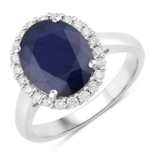 Load image into Gallery viewer, 4.63 Carat Genuine Blue Sapphire and White Diamond 14K White Gold Ring