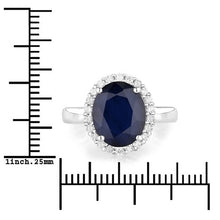 Load image into Gallery viewer, 4.63 Carat Genuine Blue Sapphire and White Diamond 14K White Gold Ring