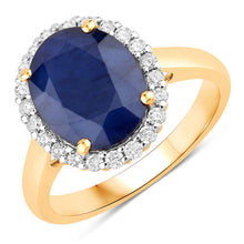 Load image into Gallery viewer, 4.63 Carat Genuine Blue Sapphire and White Diamond 14K Yellow Gold Ring
