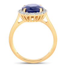 Load image into Gallery viewer, 4.63 Carat Genuine Blue Sapphire and White Diamond 14K Yellow Gold Ring