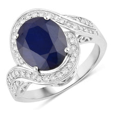 Load image into Gallery viewer, 4.69 Carat Genuine Blue Sapphire and White Diamond 14K White Gold Ring