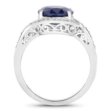 Load image into Gallery viewer, 4.69 Carat Genuine Blue Sapphire and White Diamond 14K White Gold Ring