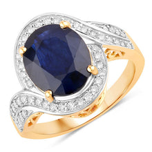 Load image into Gallery viewer, 4.69 Carat Genuine Blue Sapphire and White Diamond 14K Yellow Gold Ring