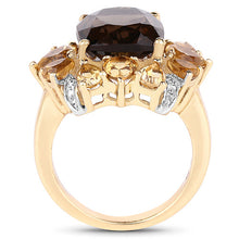 Load image into Gallery viewer, 14K Yellow Gold Plated 7.10 Carat Genuine Smoky Quartz, Citrine & White Topaz Brass Ring