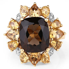 Load image into Gallery viewer, 14K Yellow Gold Plated 7.10 Carat Genuine Smoky Quartz, Citrine & White Topaz Brass Ring