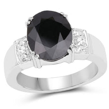 Load image into Gallery viewer, 5.29 Carat Genuine Black Sapphire and White Topaz .925 Sterling Silver Ring