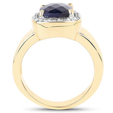 Load image into Gallery viewer, 14K Yellow Gold Plated 4.07 Carat Dyed Sapphire and White Topaz .925 Sterling Silver Ring