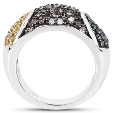 Load image into Gallery viewer, 0.95 Carat Genuine Blue Diamond, Champagne Diamond & Yellow Diamond .925 Sterling Silver Ring