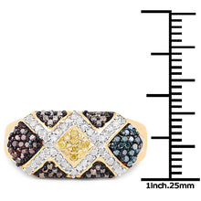 Load image into Gallery viewer, 14K Yellow Gold Plated 0.61 Carat Genuine Multi Diamond .925 Sterling Silver Ring