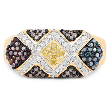 Load image into Gallery viewer, 14K Yellow Gold Plated 0.61 Carat Genuine Multi Diamond .925 Sterling Silver Ring