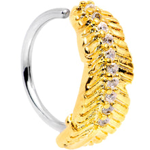 Load image into Gallery viewer, 18G Clear CZ Gem Gold Tone Feather Seamless Circular Ring