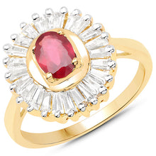 Load image into Gallery viewer, 14K Yellow Gold Plated 2.44 Carat Glass Filled Ruby and White Topaz .925 Sterling Silver Ring