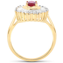 Load image into Gallery viewer, 14K Yellow Gold Plated 2.44 Carat Glass Filled Ruby and White Topaz .925 Sterling Silver Ring