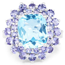 Load image into Gallery viewer, 11.22 Carat Genuine Blue Topaz and Tanzanite .925 Sterling Silver Ring