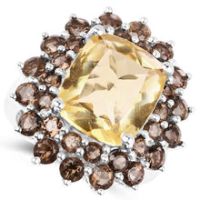 Load image into Gallery viewer, 8.95 Carat Genuine Citrine and Smoky Quartz .925 Sterling Silver Ring