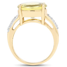 Load image into Gallery viewer, 14K Yellow Gold Plated 9.26 Carat Genuine Lemon Topaz Buff Top and White Diamond Brass Ring