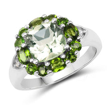 Load image into Gallery viewer, 3.49 Carat Genuine Green Amethyst, Chrome Diopside & White Topaz .925 Sterling Silver Ring