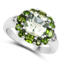 Load image into Gallery viewer, 3.49 Carat Genuine Green Amethyst, Chrome Diopside & White Topaz .925 Sterling Silver Ring