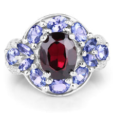 Load image into Gallery viewer, 4.20 Carat Genuine Garnet, Tanzanite & White Topaz .925 Sterling Silver Ring