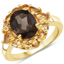 Load image into Gallery viewer, 4.00 Carat Genuine Smoky Quartz and Citrine .925 Sterling Silver Ring