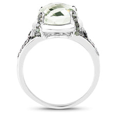 Load image into Gallery viewer, 4.06 Carat Genuine Green Amethyst, Green Diamond & White Diamond .925 Sterling Silver Ring
