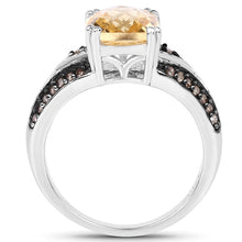 Load image into Gallery viewer, 2.79 Carat Genuine Citrine, Champagne Diamond & White Diamond .925 Sterling Silver Ring