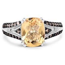 Load image into Gallery viewer, 2.79 Carat Genuine Citrine, Champagne Diamond & White Diamond .925 Sterling Silver Ring