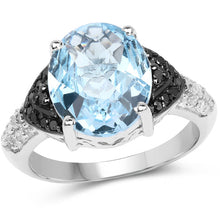 Load image into Gallery viewer, 5.37 Carat Genuine Swiss Blue Topaz, Black Diamond & White Topaz .925 Sterling Silver Ring