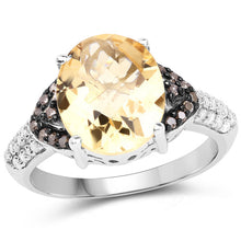 Load image into Gallery viewer, 4.65 Carat Genuine Citrine, Champagne Diamond & White Diamond .925 Sterling Silver Ring