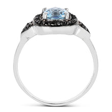 Load image into Gallery viewer, 1.19 Carat Genuine Swiss Blue Topaz & Black Diamond .925 Sterling Silver Ring