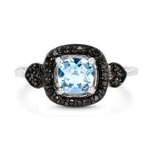 Load image into Gallery viewer, 1.19 Carat Genuine Swiss Blue Topaz & Black Diamond .925 Sterling Silver Ring
