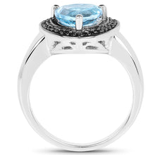 Load image into Gallery viewer, 2.06 Carat Genuine Baby Swiss Blue Topaz and Black Diamond .925 Sterling Silver Ring