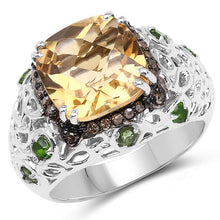 Load image into Gallery viewer, 4.13 Carat Genuine Citrine, Chrome Diopside & Champagne Diamond .925 Sterling Silver Ring